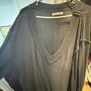 Free People Charcoal V-Neck Top